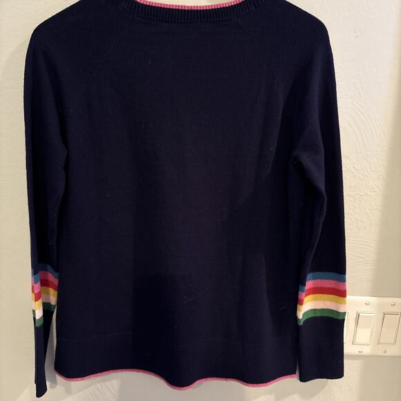 Boden Romy 50% Wool 50% Cotton Navy Blue Rainbow Lightning Bolt Sweater Jumper S - Picture 8 of 9